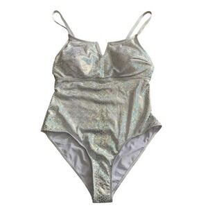 Unbranded Swimsuit Women 1XL Silver Holographic Snakeskin One Piece Mermaidcore